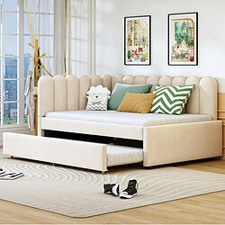 STILVORA Canapé-lit 140/200 cm beige en velours avec lit gigogne et dossier fleur pas cher