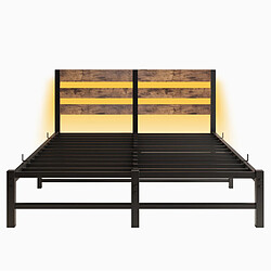 Acheter Lit Double 140x200 cm Modenvie LED USB rangement Noir et marron sans matelas
