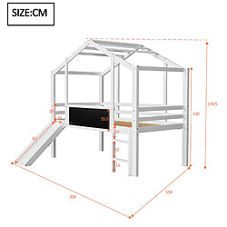 Avis Lit Mezzanine Enfant Modenvie 90x200 cm avec toboggan et tableau - Blanc