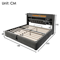 Acheter STILVORA Lit rembourré 140/190 cm gris en lin avec LED et ports de charge