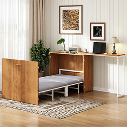 Acheter STILVORA Lit escamotable 90/200 cm naturel en métal et bois avec bureau pivotant