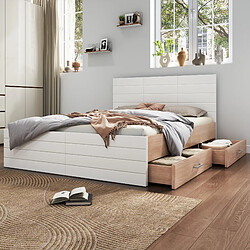 Acheter MIVRAY Lit double 140x200 cm, tiroirs réversibles, bois et MDF, blanc chene