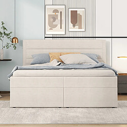 Avis MIVRAY Lit coffre double 140x200 cm, grand espace de rangement, bois et MDF, beige