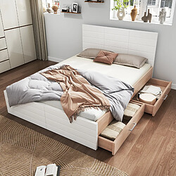 Avis MIVRAY Lit double 140x200 cm, tiroirs réversibles, bois et MDF, blanc chene