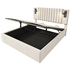 Acheter MIVRAY Lit coffre 160x200, Lit double adulte, tête de lit réglable, coton, beige