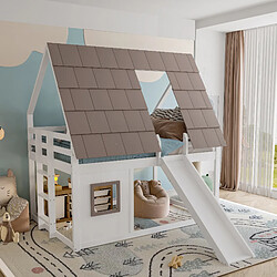 Avis MIVRAY Lit superposé 140x200 cm, lit cabane, MDF pin, Marron et blanc