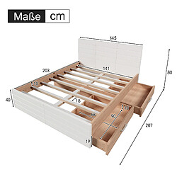 MIVRAY Lit double 140x200 cm, tiroirs réversibles, bois et MDF, blanc chene pas cher