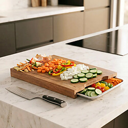 Sabatier Trompette Vulcano - Planche à découper doubles tiroirs 42x28x4cm et Couteau Santoku 18cm pas cher