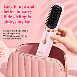 Brosse Chauffante Rechargeable Hatteker, 3 Réglages Ionique, 160–200 °C, USB Rose pas cher