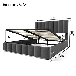 MIVRAY Lit double 140x200 cm, tete de lit reglable et rangement, lin gris pas cher