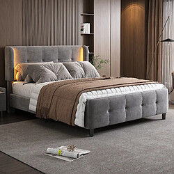 Avis MIVRAY Lit double 140x200 cm, LED 16 couleurs et tête de lit réglable, velours gris