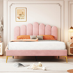 Avis MIVRAY Lit double adulte 140x200 cm, tête de lit réglable, velours rose