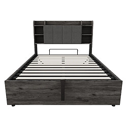 Avis MIVRAY Lit coffre 140x200 cm rangement hydraulique et tête de lit avec USB, gris