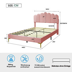 MIVRAY Lit double adulte 140x200 cm, tête de lit réglable, velours rose pas cher