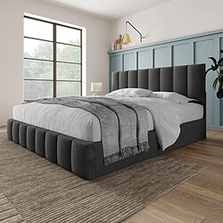 Acheter MIVRAY Lit double 140x200 cm, tete de lit reglable et rangement, lin gris
