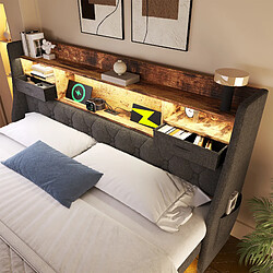 Avis MIVRAY Lit double 140x200 cm avec LED et recharge, lin gris