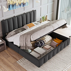 Avis MIVRAY Lit double 140x200 cm, tete de lit reglable et rangement, lin gris