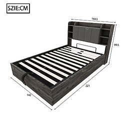 MIVRAY Lit coffre 140x200 cm rangement hydraulique et tête de lit avec USB, gris pas cher