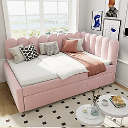 Avis MIVRAY Lit adulte 140x200 cm, lit gigogne avec sommier, velours rose