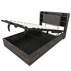 Acheter MIVRAY Lit coffre 140x200 cm rangement hydraulique et tête de lit avec USB, gris