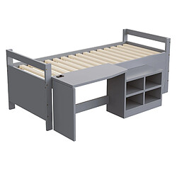 Acheter Lit Enfant 90x200 cm - Modenvie - rangement avec bureau et USB - Gris