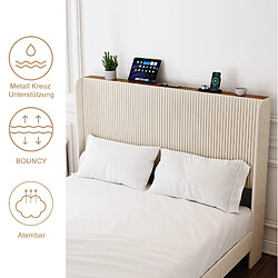 Lit Double 140x200 cm - Modenvie - structure métal et tissu velours côtelé - Beige pas cher