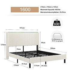 MIVRAY Lit double adulte 160x200 cm, corduroy, beige et crème pas cher