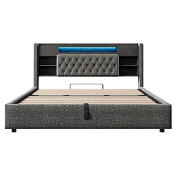 Acheter MIVRAY Lit coffre adulte 180x200 cm Lit double avec LED et ports de charge, tissu lin gris
