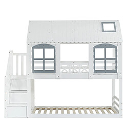 Acheter Lit Enfant Superposé 90x200 cm - Modenvie - escalier de rangement - Blanc