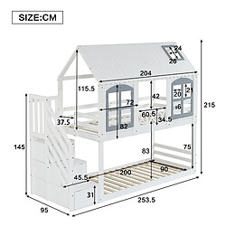 Avis Lit Enfant Superposé 90x200 cm - Modenvie - escalier de rangement - Blanc