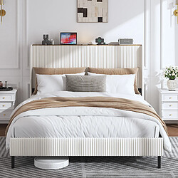 Acheter MIVRAY Lit double adulte 160x200 cm, corduroy, beige et crème