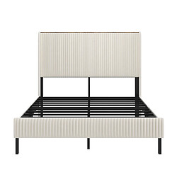 Acheter Lit Double 140x200 cm - Modenvie - structure métal et tissu velours côtelé - Beige