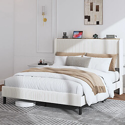 Avis MIVRAY Lit double adulte 160x200 cm, corduroy, beige et crème