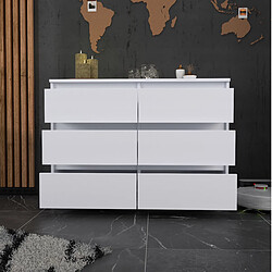 Stiv-Meubles Commode 6 tiroirs - style contemporain - BLANC MAT - 100?cm -chifonnier meuble de salon TV pas cher