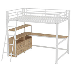 Acheter Lit surélevé 140x200 cm - Modenvie - bureau en L avec tiroirs - Blanc
