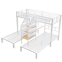 Acheter Lit superposé triple 90x200 cm - Modenvie - LED et USB avec bureau - Blanc