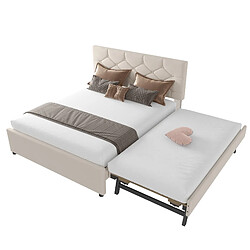 Lit Double 140x200 cm - Modenvie - avec lit gigogne et sommier - Beige pas cher