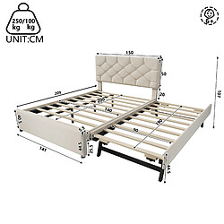 Avis Lit Double 140x200 cm - Modenvie - avec lit gigogne et sommier - Beige