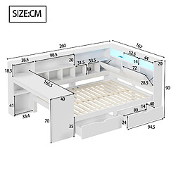 Avis Lit plateforme 140x200 cm - Modenvie - bureau intégré et rangement - Blanc