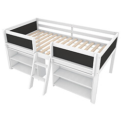 Acheter Lit Enfant Mi-Hauteur 90x200 cm - Modenvie - rangement avec échelle - Blanc