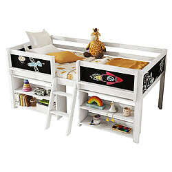 Lit Enfant Mi-Hauteur 90x200 cm - Modenvie - rangement avec échelle - Blanc pas cher