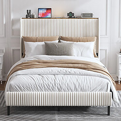 Avis MIVRAY Lit double 140x200 cm, structure stable, tissu côtelé beige crème