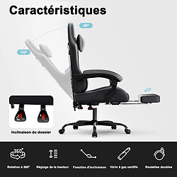DZMDIP Fauteuil gaming inclinable 90°-135° avec repose-pieds noir et gris pas cher