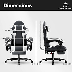 Avis DZMDIP Fauteuil gaming inclinable 90°-135° avec repose-pieds noir et blanc