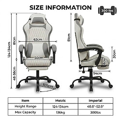 DZMDIP Fauteuil gaming simili cuir respirant avec repose-pieds et rotation 360°, Blanc et Gris pas cher