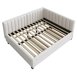 Avis MIVRAY Lit adulte 140x200 cm, Lit gigogne en velours beige