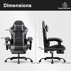 Avis DZMDIP Fauteuil gaming inclinable 90°-135° avec repose-pieds noir et gris