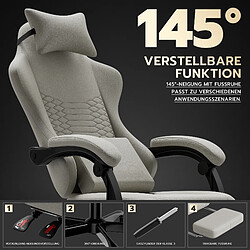 Avis DZMDIP Fauteuil gaming tissu avec massage et repose-pieds rétractable gris clair Blanc