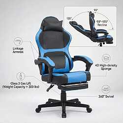 Avis DZMDIP Fauteuil gaming avec Dossier Inclinable 135°,repose-pieds et coussin lombaire,noir et bleu