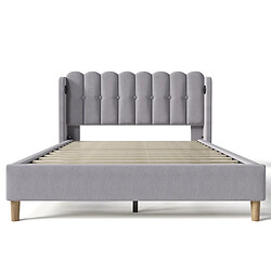 Acheter MIVRAY Lit double adulte 140x200 cm, avec charge USB Type C, lin, gris